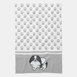 Black And White Pomeranian With Grey Paws Pattern Tea Towel