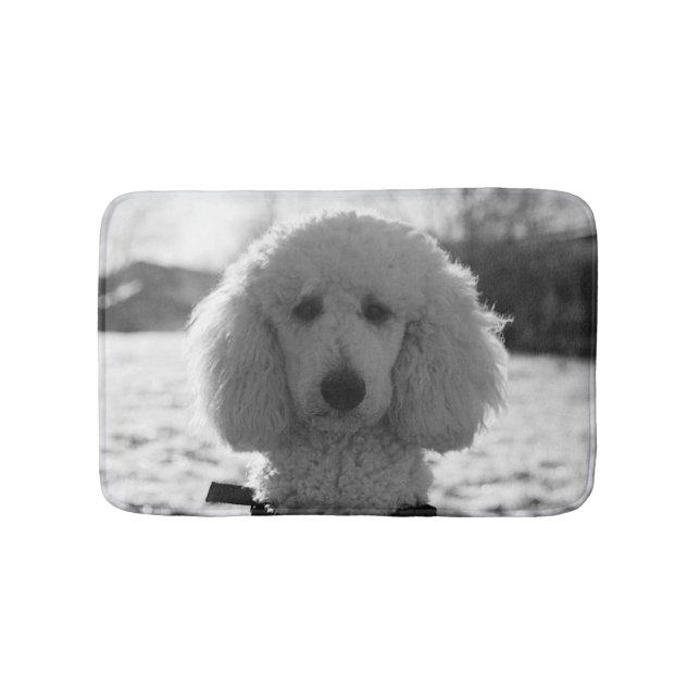 Black and White Poodle Face Puppy Eyes Bath Mat (Front)