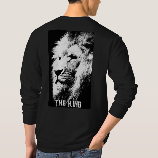 Black And White Pop Art Lion Elegant Men's Modern T-Shirt (Back)