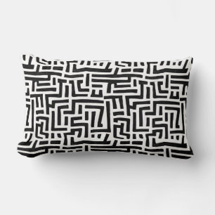 Black and White Pop Art Maze Pattern Lumbar Cushion