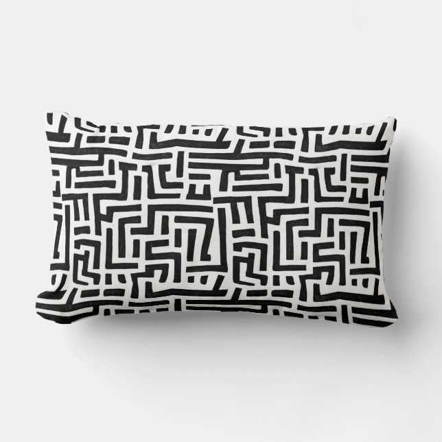 Black and White Pop Art Maze Pattern Lumbar Cushion (Front)