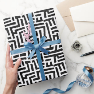 Black and White Pop Art Maze Pattern Wrapping Paper
