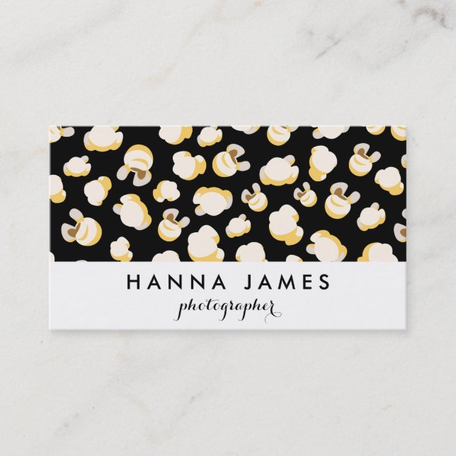 Black and White Popcorn Pattern Personalised Business Card (Front)