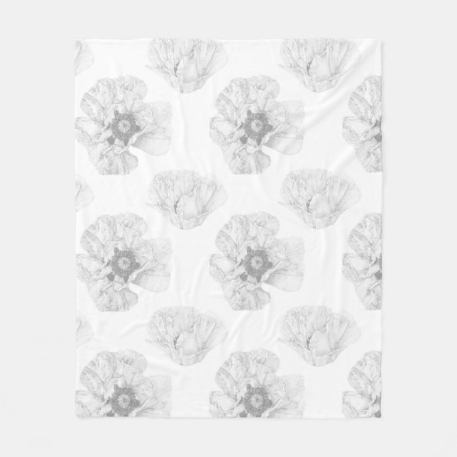 Black and White Poppy Fleece Blanket (Front)