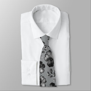 Black And White Poppy Greenery Mid Grey Wedding Tie