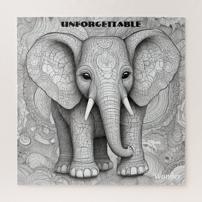 Black and White Portrait Detailed Elephant Art Jigsaw Puzzle (Vertical)