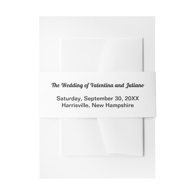 Black and White Portrait Format Wedding Invitation Belly Band (Front Example)