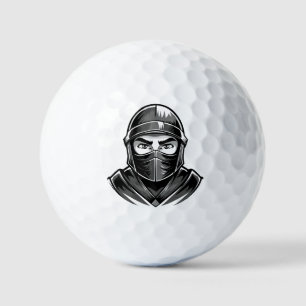 Black and white portrait head male warrior ninja golf balls