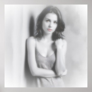 Black and white portrait of a brown woman. poster