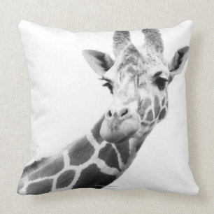 Black and white portrait of a giraffe cushion