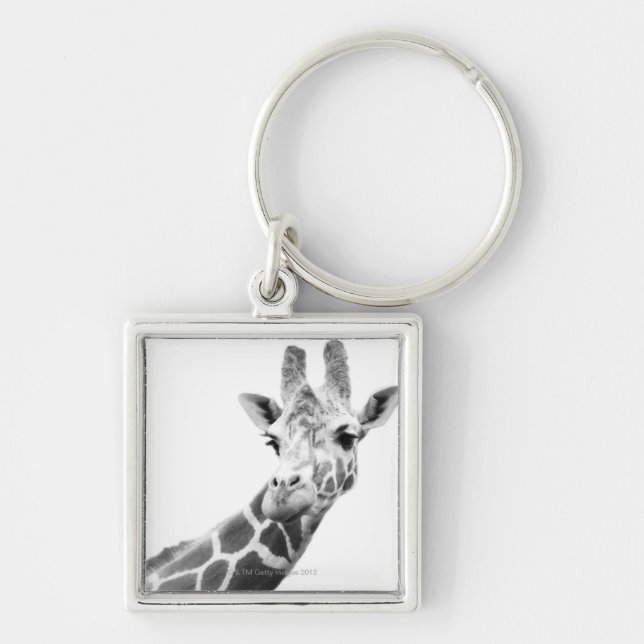 Black and white portrait of a giraffe key ring (Front)