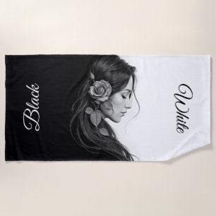 Black and white portrait of beautiful woman art beach towel