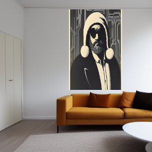 Black and white portrait of Santa Claus    AI Art Poster