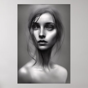 Black and white portrait of woman printable poster