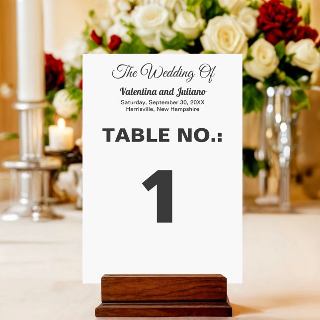 Black and White Portrait Wedding Table Card (Typography style black and white portrait wedding table card as table number)