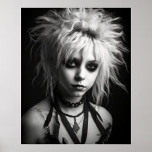 Black and white poster of a young punk woman