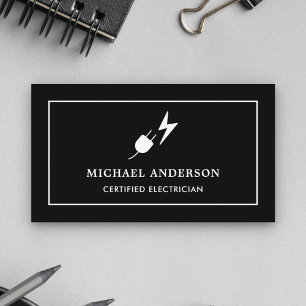 Black and White Power Plug Certified Electrician Business Card