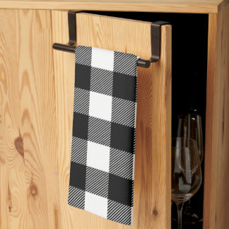 Black and White Preppy Buffalo Check Plaid Tea Towel