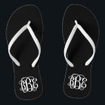 Black and White Preppy Script Monogram Jandals<br><div class="desc">PLEASE CONTACT ME BEFORE ORDERING WITH YOUR MONOGRAM INITIALS IN THIS ORDER: FIRST, LAST, MIDDLE. I will customise your monogram and email you the link to order. Please wait to purchase until after I have sent you the link with your customised design. Cute preppy flip flip sandals personalised with a...</div>