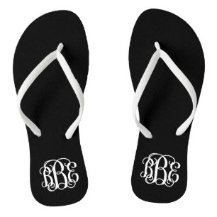Black and White Preppy Script Monogram Jandals