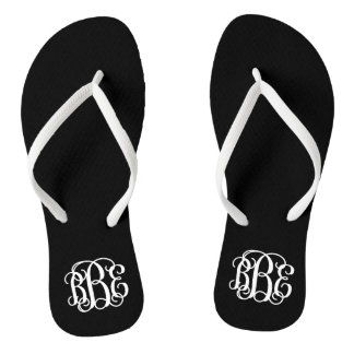 Black and White Preppy Script Monogram Jandals