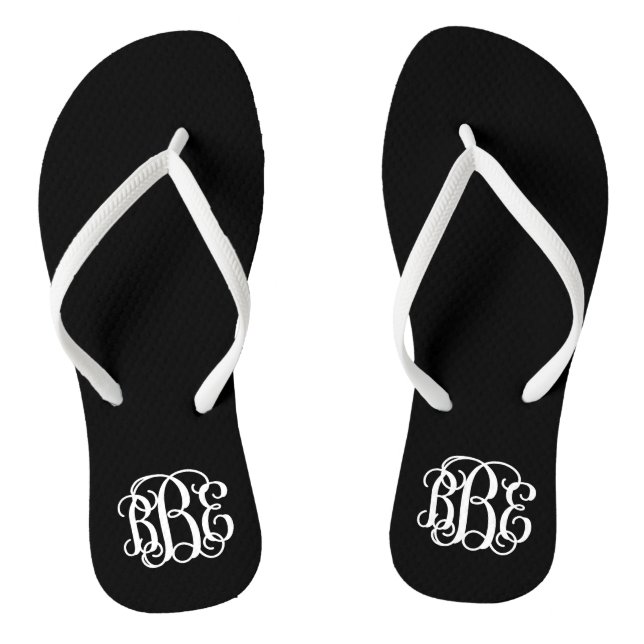 Black and White Preppy Script Monogram Jandals (Footbed)