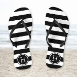 Black and White Preppy Stripes Monogram<br><div class="desc">Custom printed flip flop sandals with a preppy nautical stripe pattern and your custom monogram or other text in a circle frame. Click Customise It to change text fonts and colours or add your own images to create a unique one of a kind design!</div>