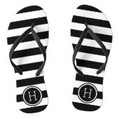 Black and White Preppy Stripes Monogram Jandals (Footbed)