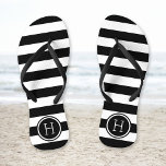Black and White Preppy Stripes Monogram Jandals<br><div class="desc">Custom printed flip flop sandals with a preppy nautical stripe pattern and your custom monogram or other text in a circle frame. Click Customise It to change text fonts and colours or add your own images to create a unique one of a kind design!</div>