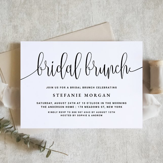 Black and White Pretty Calligraphy Bridal Brunch Invitation (Creator Uploaded)