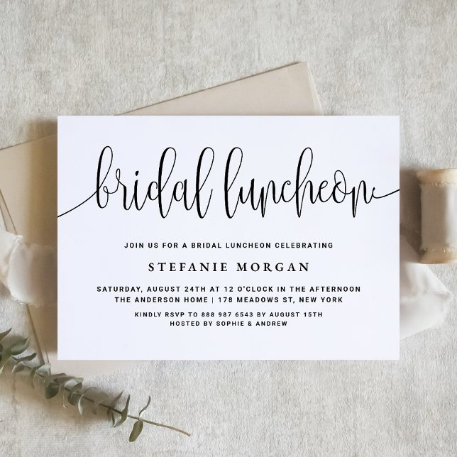 Black and White Pretty Calligraphy Bridal Luncheon Invitation (Creator Uploaded)