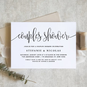 Black and White Pretty Calligraphy Couples Shower Invitation