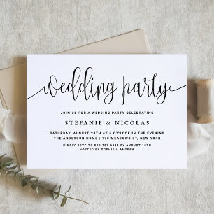 Black and White Pretty Calligraphy Wedding Party Invitation