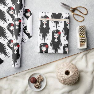 Black and White Pretty Ghoul Wrapping Paper