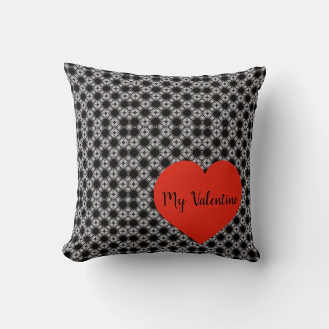 Black And White Print With Red Heart Cushion (Front)