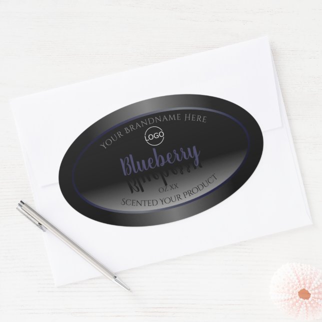 Black and White Product Labels Blue Frame Add Logo (Envelope)