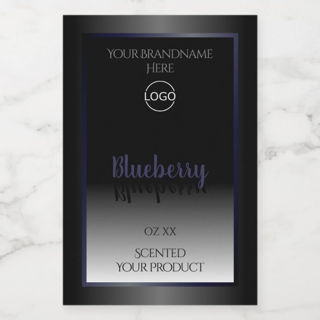 Black and White Product Labels Blue Frame Add Logo (Single Label)