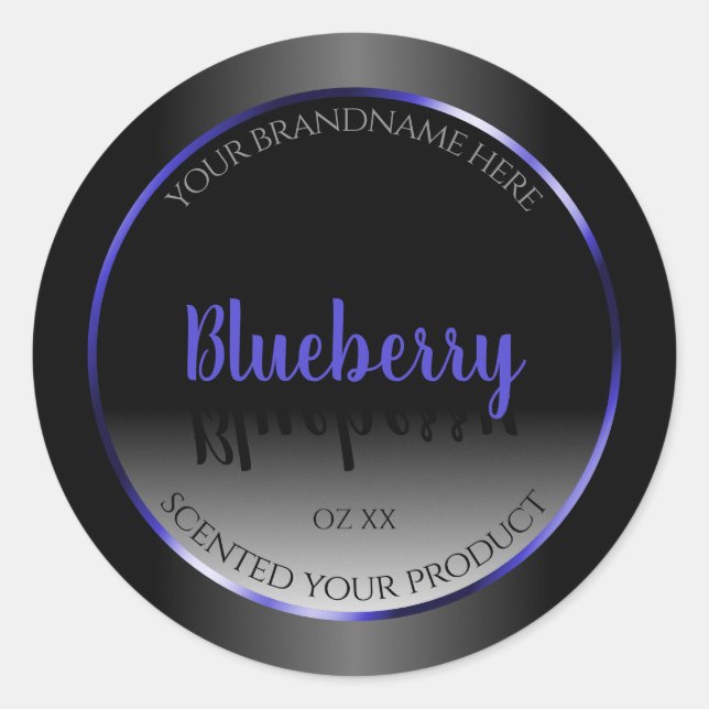 Black and White Product Labels Shimmery Blue Frame (Front)