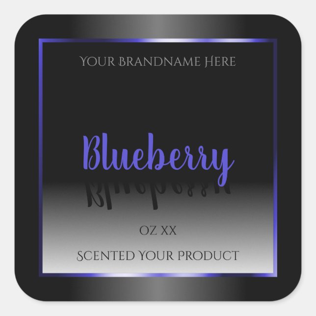 Black and White Product Labels Shimmery Blue Frame (Front)