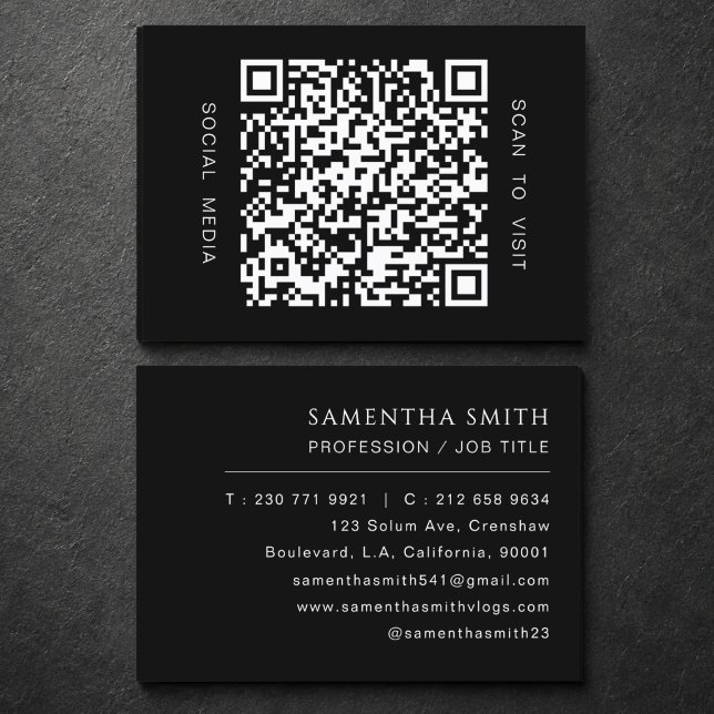 Black and White Professional Minimal QR Code  Business Card (Creator Uploaded)
