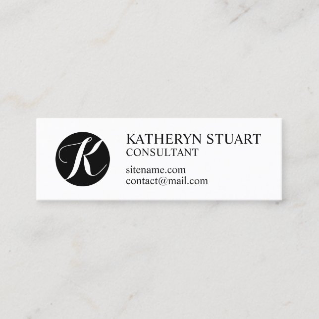 Black and White Professional Monogram Mini Business Card (Front)