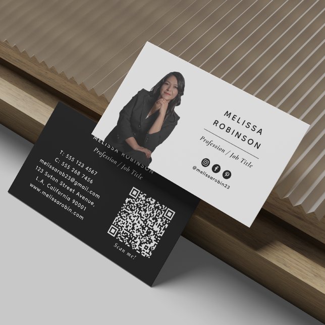 Black and White Professional Photo QR Code Business Card (Creator Uploaded)