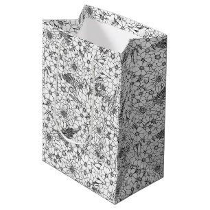 Black And White Protea Wildflower Garden Medium Gift Bag