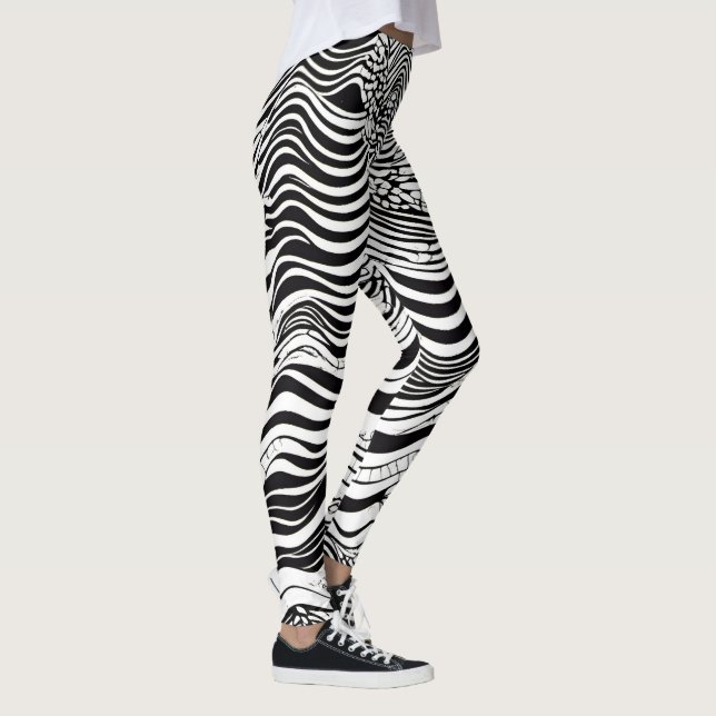 Black And White Psychedelic Abstract Leggings (Right)