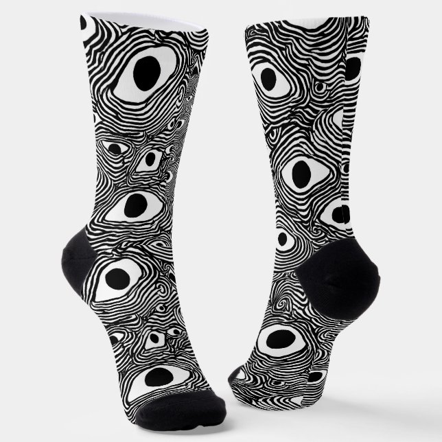 Black and White Psychedelic Design  Socks (Angled)