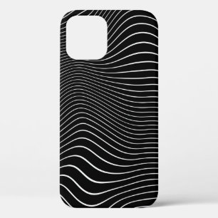 Black and white Psychedelic Linear Wavy Background iPhone 12 Case