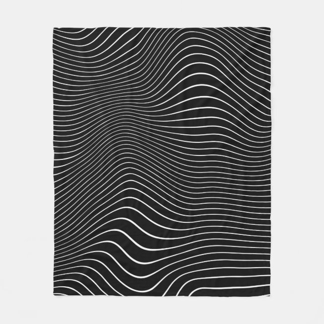 Black and white Psychedelic Linear Wavy Background Fleece Blanket (Front)