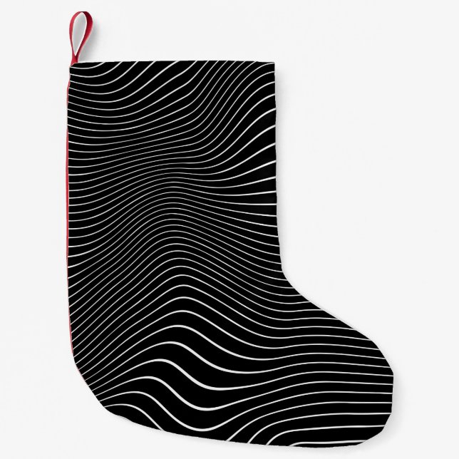 Black and white Psychedelic Linear Wavy Background Small Christmas Stocking (Front)