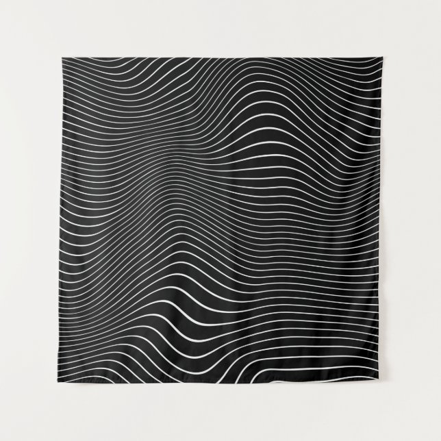 Black and white Psychedelic Linear Wavy Background Tapestry (Front)