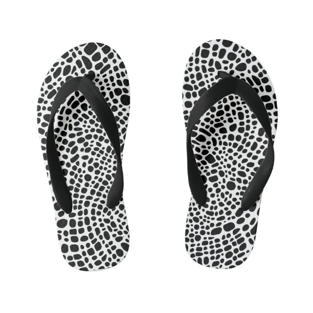 Black And White Psychedelic Oragnic Skin Pattern Kid's Jandals (Footbed)